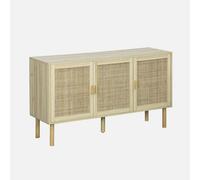 Sweeek - 120Cm Sideboard With Wooden And Woven Effect With 3 Doors Camargue Natural 120X39X70 Cm