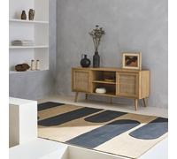 sweeek 120cm Tv Unit Wooden & Cane Effect 2 Doors in Light Brown sweeek Light Brown