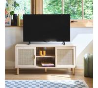 sweeek 120cm Tv Unit Wooden Effect & Cane 2 Doors in Light Brown sweeek Light Brown