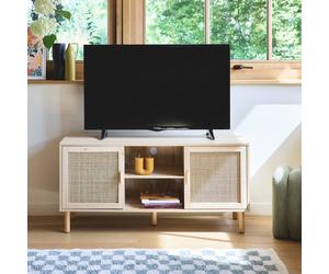 sweeek 120cm Tv Unit Wooden Effect & Cane 2 Doors in Light Brown sweeek Light Brown
