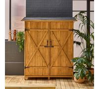 sweeek 140 Cm Garden Shed In Fir Wood 4 Storage Spaces in Light Brown sweeek Light Brown