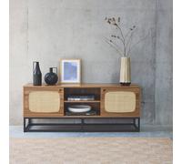 sweeek 140cm Tv Unit Wooden Effect & Rounded Cane 2 Doors in Light Brown sweeek Light Brown