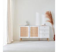Sweeek - 150Cm Scandi-Style Wooden And Cane Effect Sideboard Boheme Blanc Cassé 150X39X79 Cm