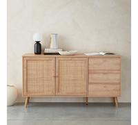 Sweeek - 150Cm Scandi-Style Wooden And Cane Effect Sideboard Natural 150X39X79 Cm - Boheme