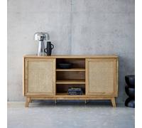 Sweeek - 150Cm Sideboard With 2 Sliding Doors And Shelves Wood Effect And Cane Detail
