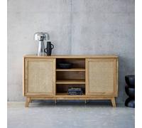 sweeek 150cm Sideboard With Wood & Cane Effect 2 Sliding Doors in Light Brown sweeek Light Brown
