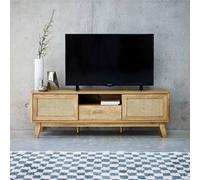 sweeek 150cm TV unit wooden effect & cane 2 sliding doors in Beige swe eige