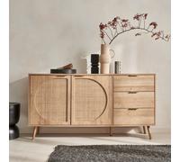 Sweeek - 150Cm Wood And Rounded Cane Rattan Sideboard Natural 150X39X79 Cm - Eva