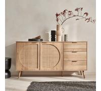 Sweeek - 150Cm Wood And Rounded Cane Rattan Sideboard Eva Natural 150X39X79 Cm