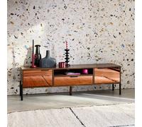 Sweeek. 151.5Cm Vintage Tv Unit Walnut Wooden Effect 2 Doors 1 Drawer Glassy Walnut 151.5X38X44.7 Cm