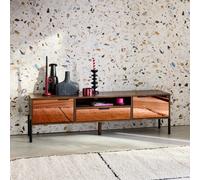 Sweeek. 151.5Cm Vintage Tv Unit Walnut Wooden Effect 2 Doors 1 Drawer Glassy Walnut 151.5X38X44.7 Cm
