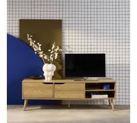 sweeek 160cm vintage TV unit wooden effect 2 doors in Light Brown sweeek Light Brown