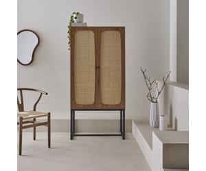 Sweeek - 165Cm Sideboard With Wood And Cane Effect Retro Natural 80X40X165 Cm