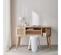 Sweeek - 2-Door Desk With Wood And Cane Effect Boheme Natural 120X55X76.5 Cm