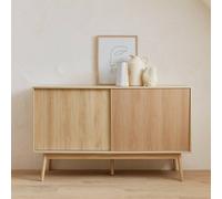 Sweeek - 2-Door Scandi-Style Buffet With Wood Effect Linear Natural 150X39.5X90 Cm