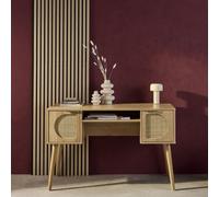 sweeek 2-drawer Wooden & Cane Effect Desk in Light Brown sweeek Light Brown