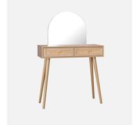 Sweeek - 2-Drawers Dressing Table With Rounded Mirror Boheme Natural 90X35X135.5 Cm
