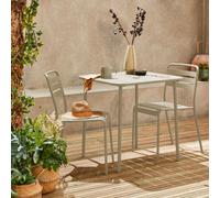 Sweeek - 2-Seater Square Steel Garden Table Set With 2 Chairs Beige 70X70X72.5 Cm - Amelia
