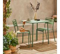 Sweeek - 2-Seater Square Steel Garden Table Set With 2 Chairs Green 70X70X72.5 Cm - Amelia