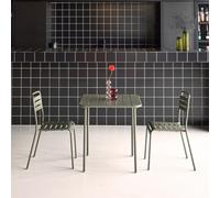 Sweeek - 2-Seater Square Steel Garden Table Set With 2 Chairs Khaki Green 70X70X72.5 Cm - Amelia