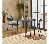 Sweeek - 2-Seater Square Steel Garden Table Set With 2 Chairs Marine Blue 70X70X72.5 Cm - Amelia