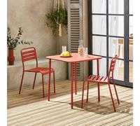 Sweeek - 2-Seater Square Steel Garden Table Set With 2 Chairs Terracotta 70X70X72.5 Cm - Amelia