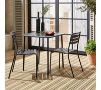 sweeek 2-seater Square Steel Garden Table Set With Chairs in Grey sweeek Grey