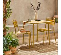 sweeek 2-seater Square Steel Garden Table Set With Chairs in Yellow sweeek Yellow