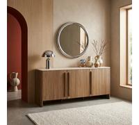 Sweeek - 3-Door Sideboard 160Cm With Travertine Effect Top And Wood Decor Walnut - Aretha