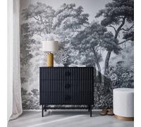 Sweeek - 3-Drawer Chest With A Wooden-Effect And Black Grooves Bazalt Black 90X39X83 Cm