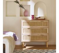 Sweeek - 3-Drawer Chest With Cane And Wooden Effect Camargue Natural 80X40X80 Cm
