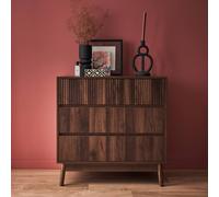 Sweeek - 3-Drawer Chest With Grooved Wooden Detail Linear Dark Wood Colour 80X40X80 Cm