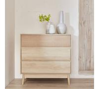Sweeek - 3-Drawer Chest With Grooved Wooden Detail Linear Light Wood 80X40X80 Cm