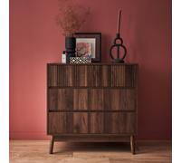 Sweeek - 3-Drawer Chest With Grooved Wooden Detail Linear Dark Wood Colour 80X40X80 Cm