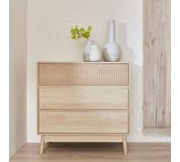 Sweeek - 3-Drawer Chest With Grooved Wooden Detail Linear Light Wood 80X40X80 Cm