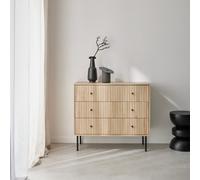 Sweeek - 3-Drawer Chest With Grooved Wooden-Effect Braga Natural 39X90X80.5 Cm
