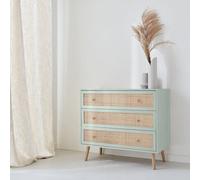 Sweeek - 3-Drawer Chest With Wood And Cane Effect Celadon Green 90X39X79 Cm - Boheme