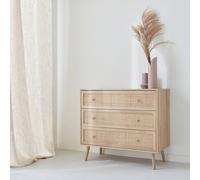 Sweeek - 3-Drawer Chest With Wood And Cane Effect Natural 90X39X79 Cm - Boheme
