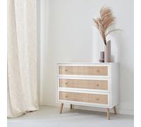 Sweeek - 3-Drawer Chest With Wood And Cane Effect Boheme Blanc Cassé 90X39X79 Cm