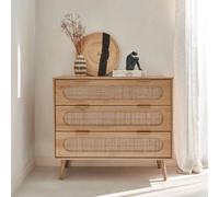 Sweeek - 3-Drawer Chest With Wood And Rounded Cane Rattan Eva Natural 90X39X79 Cm
