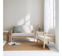 sweeek 3-seater Bench & Armchair In Wood & Fabric in Beige swe eige
