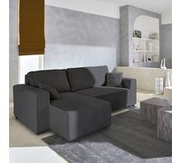 Sweeek - 3-Seater Convertible Chunky Corduroy And Reversible Sofa Feel Charcoal Grey 244X104X90 Cm