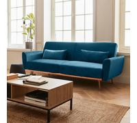 Sweeek. 3-Seater Convertible Sofa Bed Petrol Blue Velvet