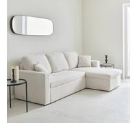 Sweeek - 3-Seater Corner Sofa Bed In White Boucle Ida Boucle White 219X81X68 Cm