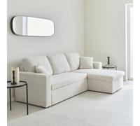 Sweeek - 3-Seater Corner Sofa Bed In White Boucle Ida Boucle White 219X81X68 Cm