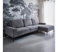 Sweeek - 3-Seater Corner Sofa In Fabric And Metal Right-Hand Corner Atlanta Charcoal Grey 134X260X84 Cm