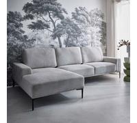 Sweeek - 3-Seater Corner Sofa Left-Hand In Fabric And Metal Atlanta Light Grey 134X260X84 Cm