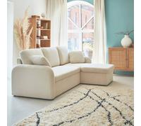 Sweeek - 3-Seater Reversible Corner Sofa Bed In Boucle Fabric Milano Boucle White 220X83X85 Cm