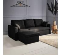 Sweeek. 3-Seater Reversible Corner Sofa Bed With Storage Convertible Smile Black 213.5X136.5X83 Cm
