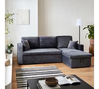 Sweeek - 3-Seater Reversible Corner Sofa Bed With Storage Ida Velvet Charcoal Grey 219X147X68 Cm
